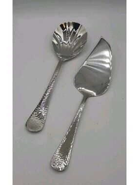 Reed & Barton Hammered Everyday 18/10 Stainless Serving Spoon and Cake Knife
